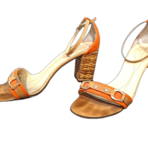 Kate Spade tan and orange twine wrapped block heels with straps, Sz 10